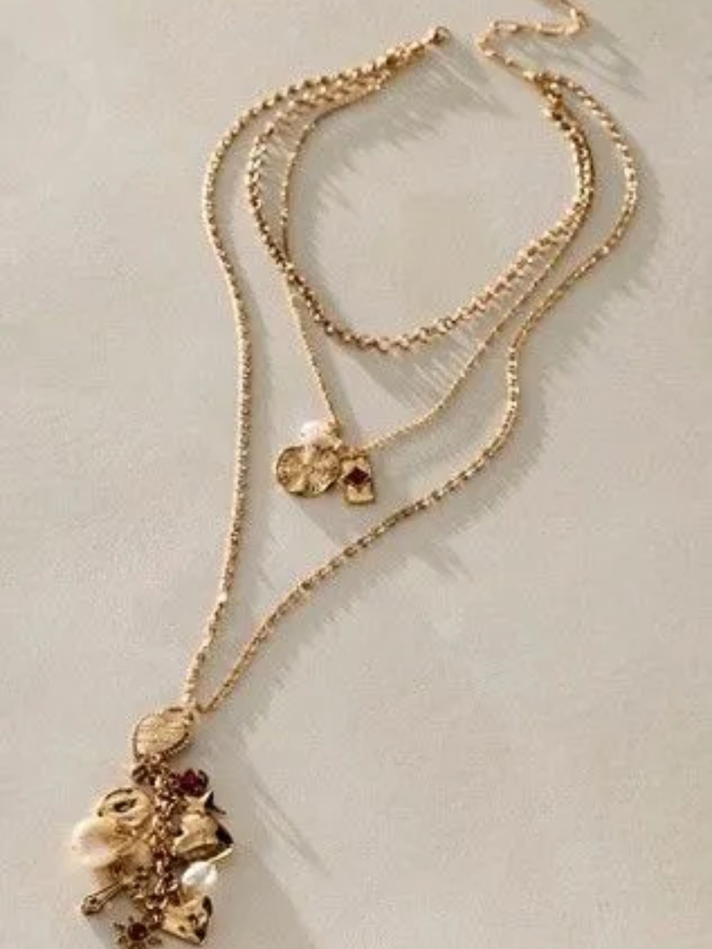 Free People Gold Layered Charm & Pearl Necklace